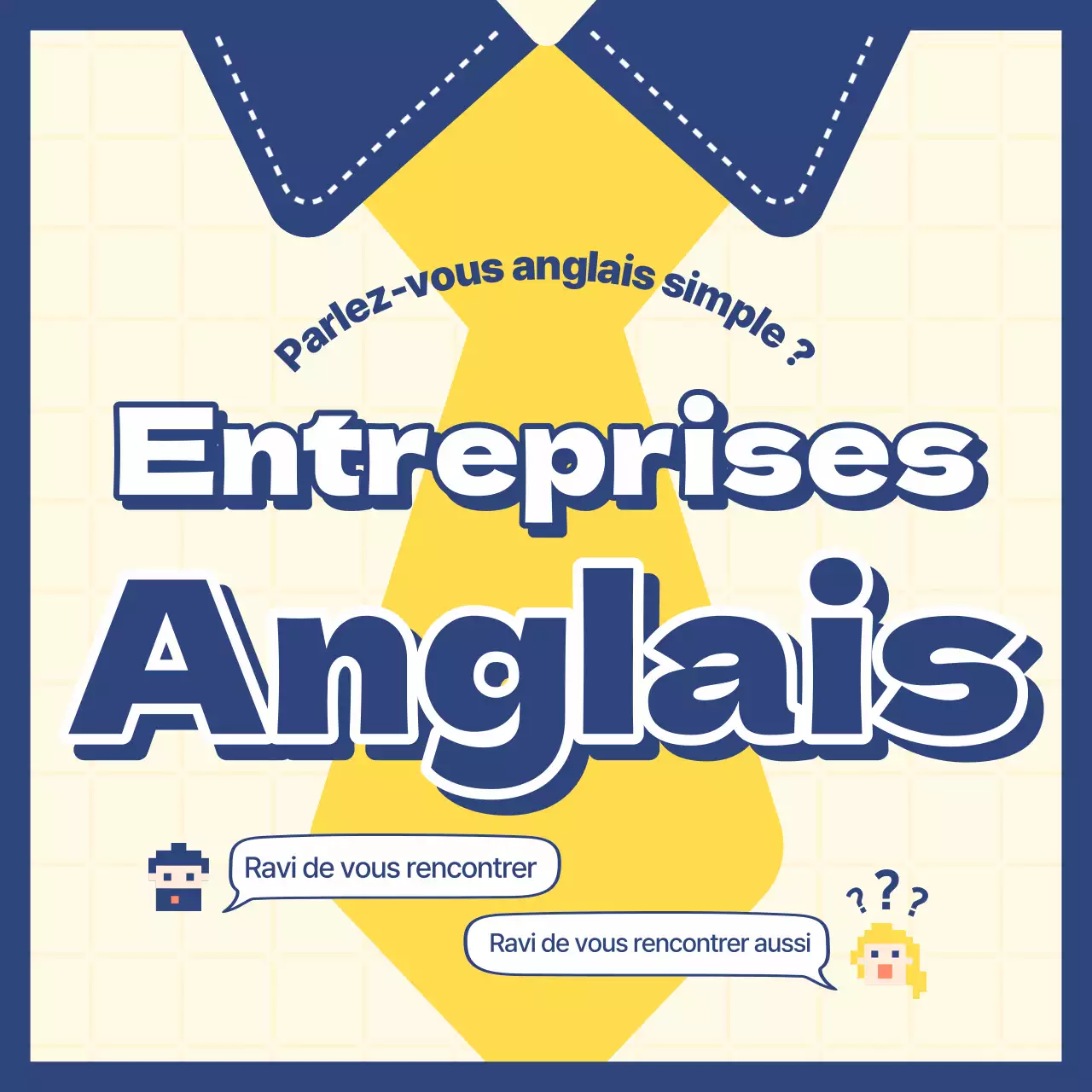  Un plan d'affaires kitsch en anglais sur fond jaune