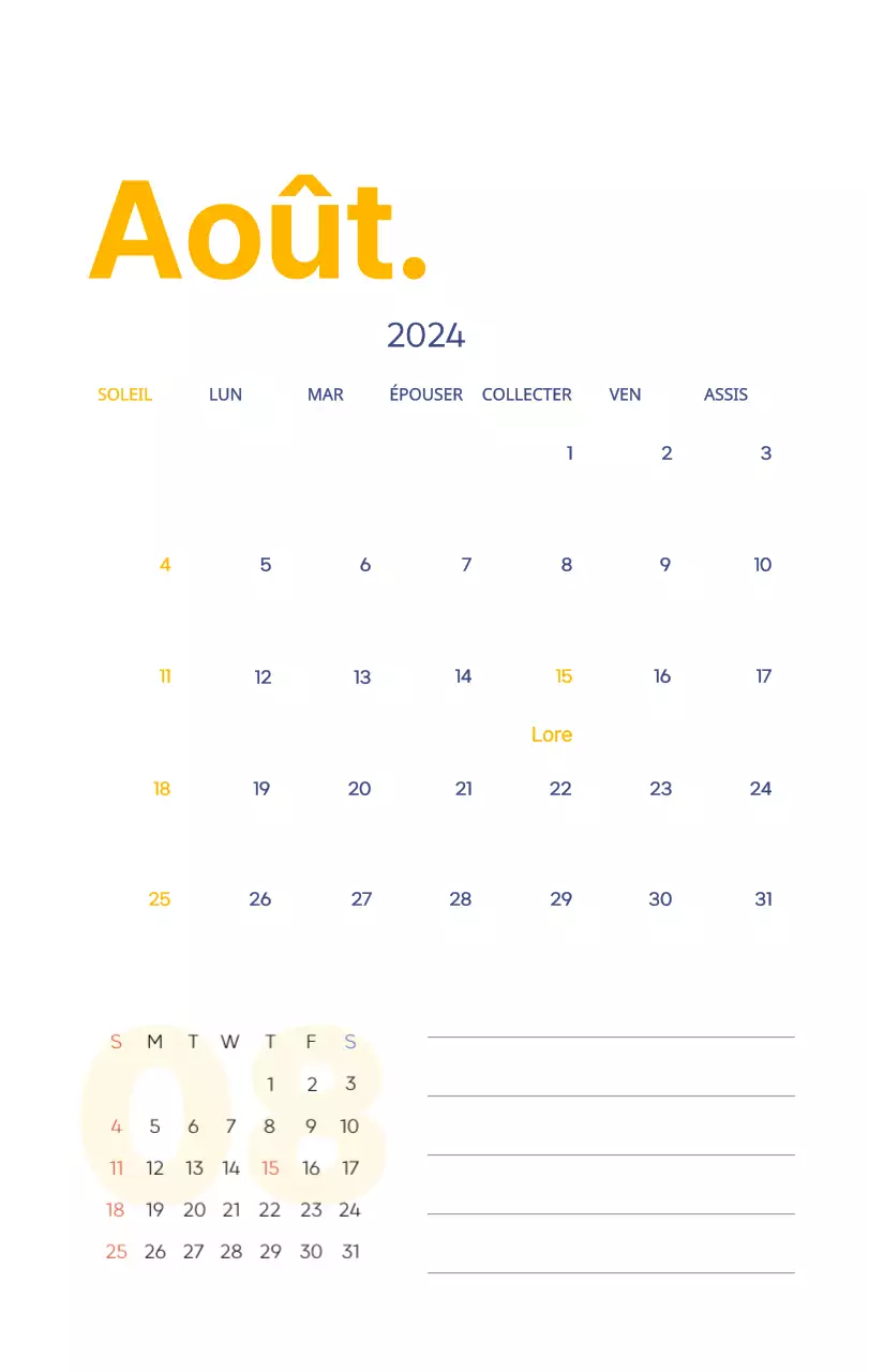 Calendrier de travail avec de belles illustrations