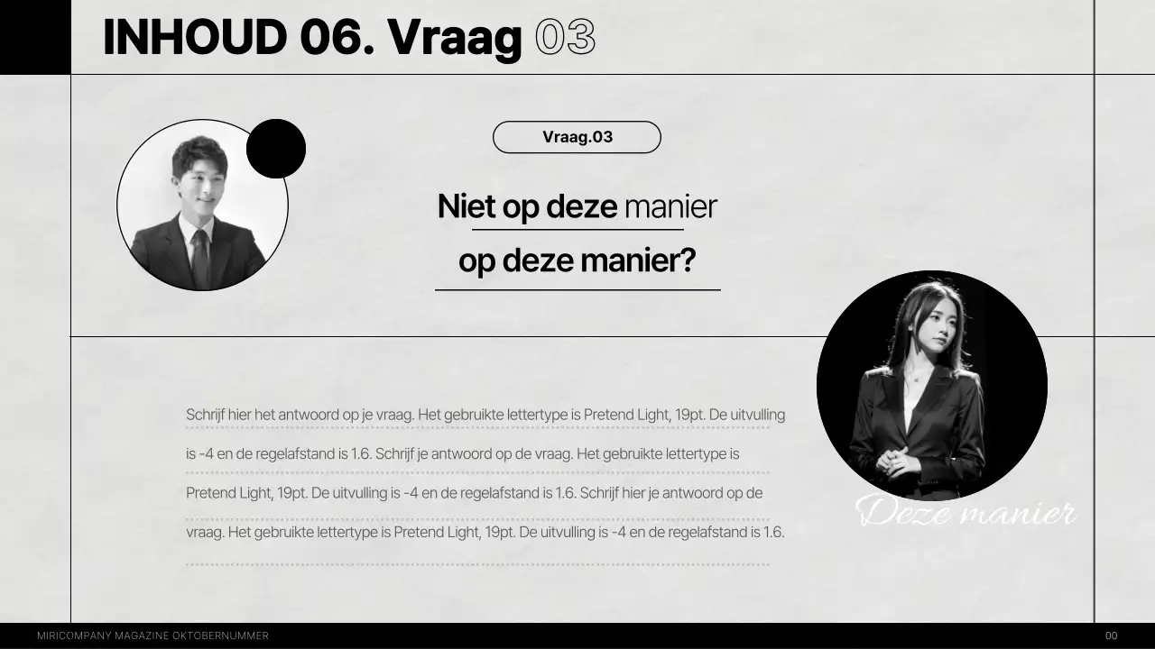 Een modern intern interviewmagazine in zwart-wit