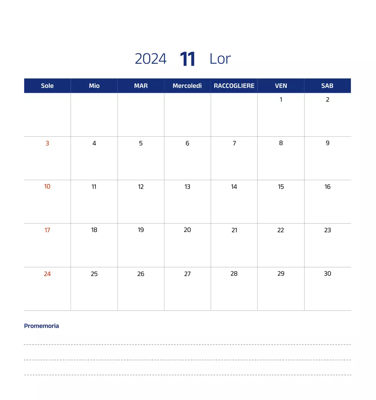 Calendario semplice con illustrazioni pulite in blu