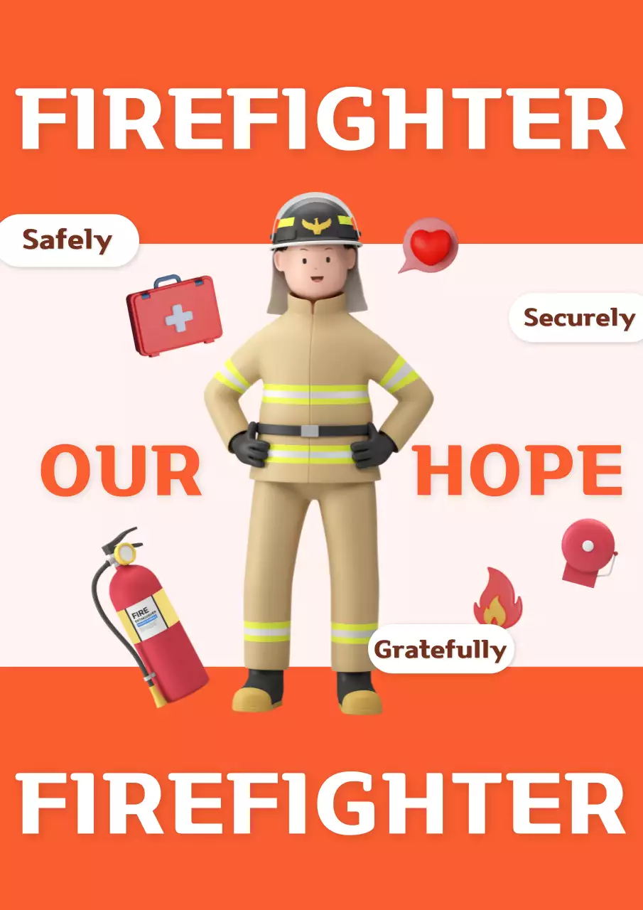 오렌지 미니멀 소방관 발표 포스터