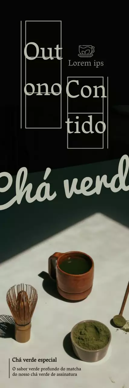 A ementa de chá verde do Cafe Green Tea apresenta uma disposição simples e um toque emocional de cursivo inglês e papel manuscrito.