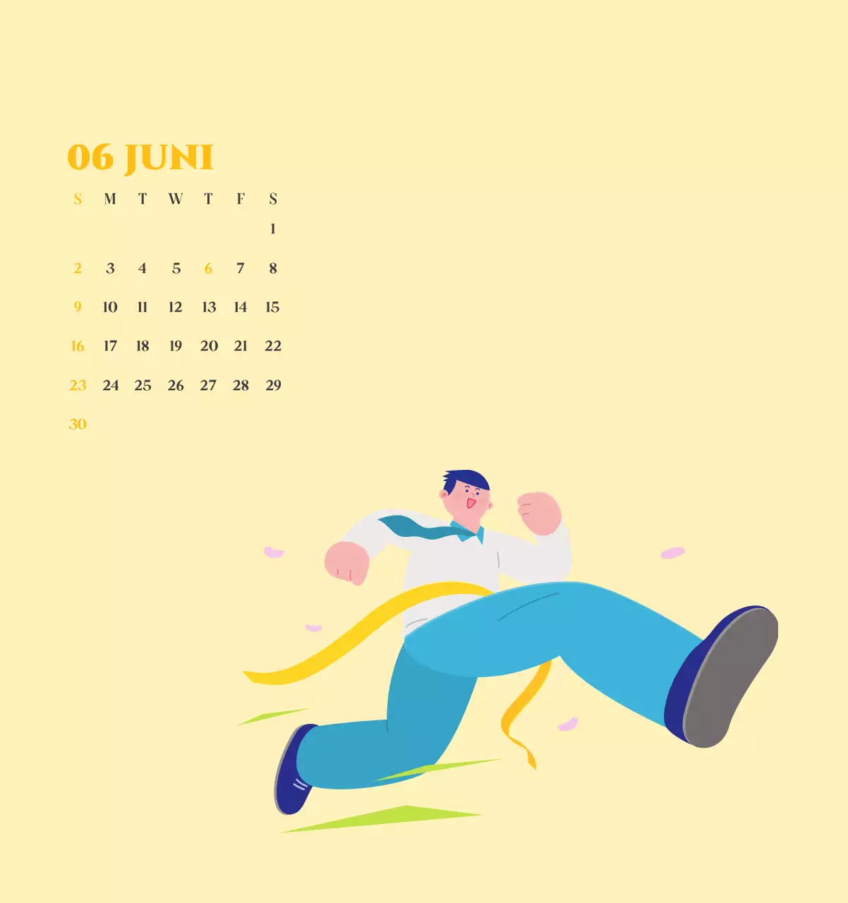 Kalender met jeugdillustraties op een gele en groene achtergrond