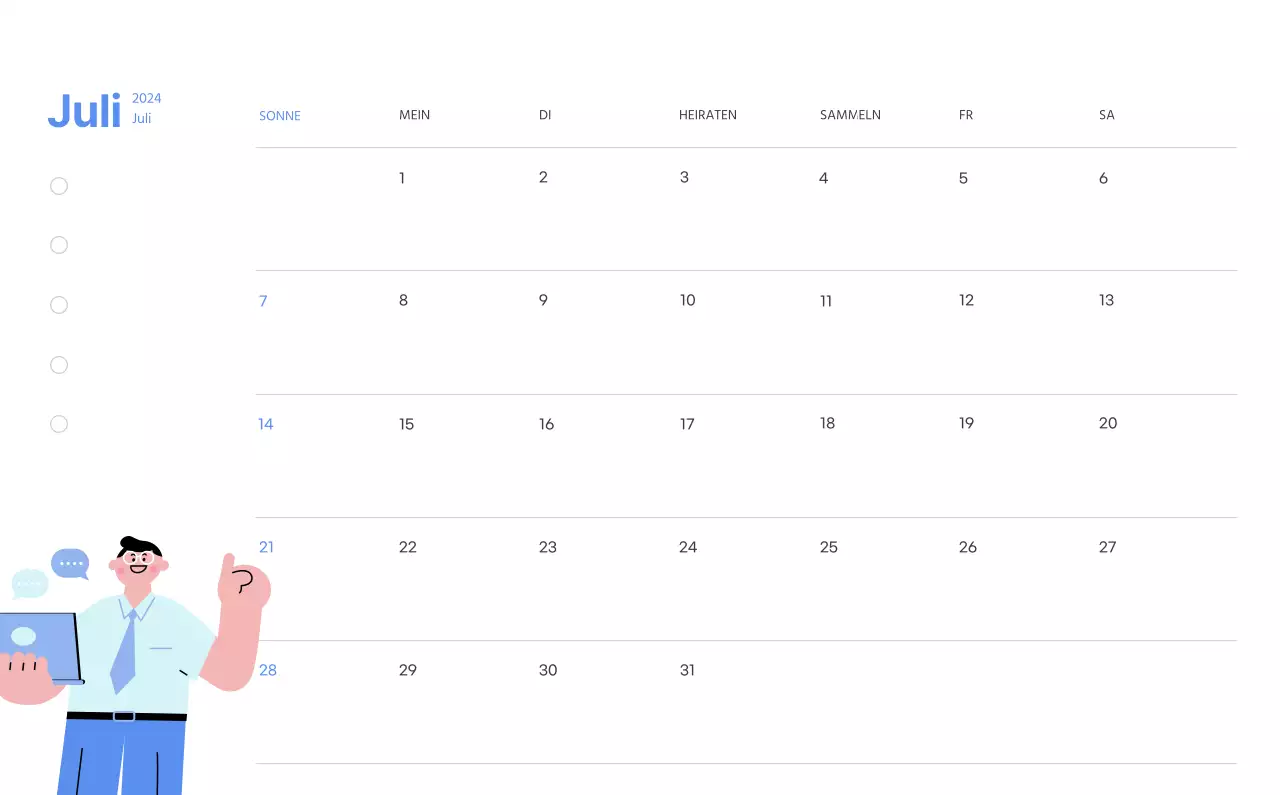 Motivationskalender mit energiegeladenen Illustrationen und positiven Zitaten auf hellblauem Hintergrund