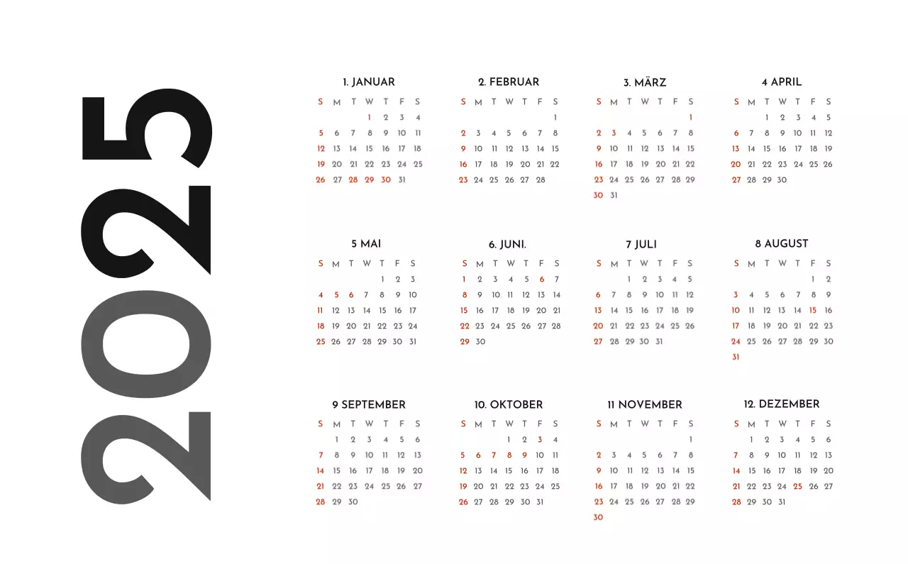 Ein einfacher Unternehmenskalender in Grau