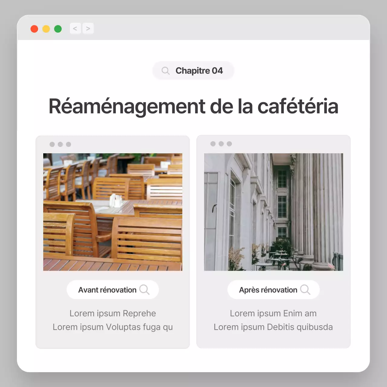 Profil d'entreprise avec un concept de navigation simple en gris et blanc