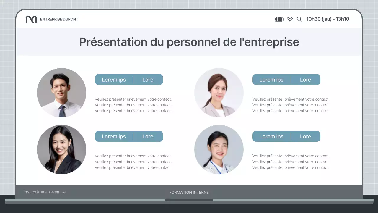 Présentation simple de formation interne en bleu clair et gris