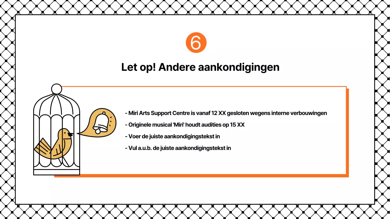 Eenvoudige presentatie met zwarte en oranje accenten