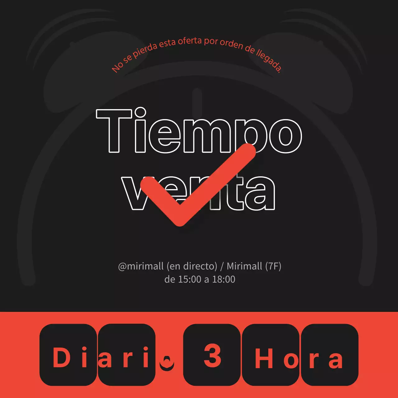Anuncio minimalista de venta de tiempo en negro y rojo