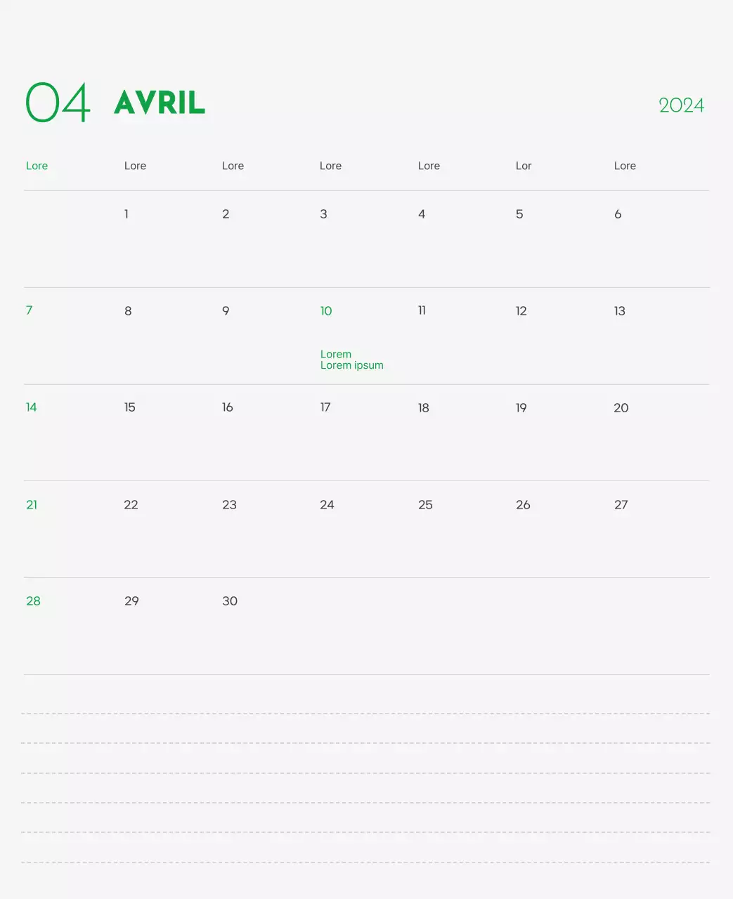 Un calendrier avec la photo d'un chiot et un message mignon aux accents verts.
