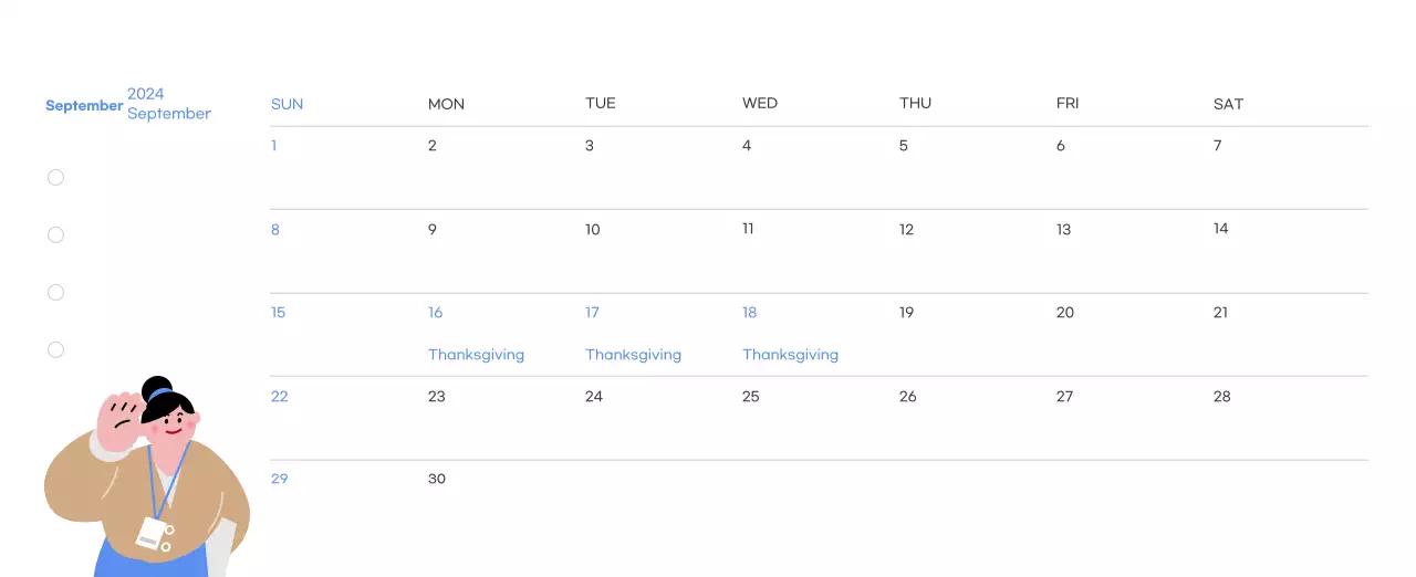 Motivational calendar with energetic illustrations and positive quotes on a light blue background