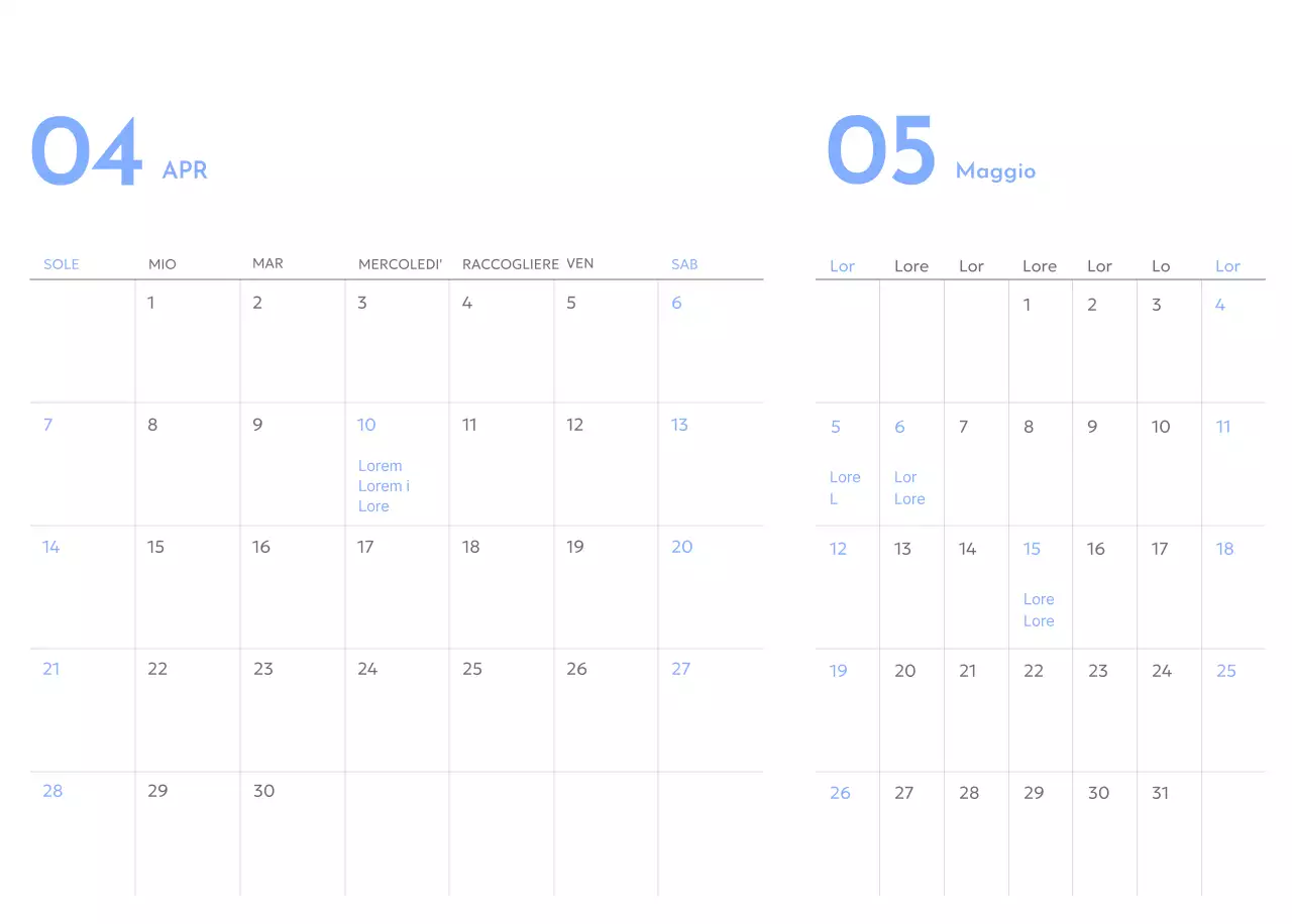 Calendario con tracker degli obiettivi con accenti blu