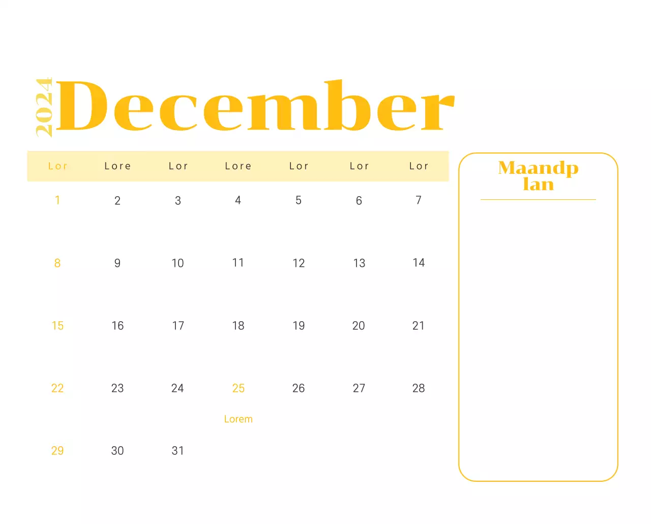 Kalender met jeugdillustraties op een gele en groene achtergrond