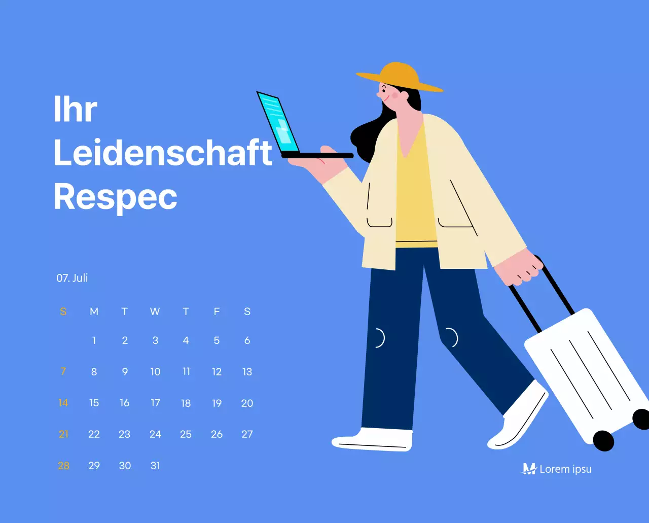 Motivationskalender mit energiegeladenen Illustrationen und positiven Zitaten auf hellblauem Hintergrund