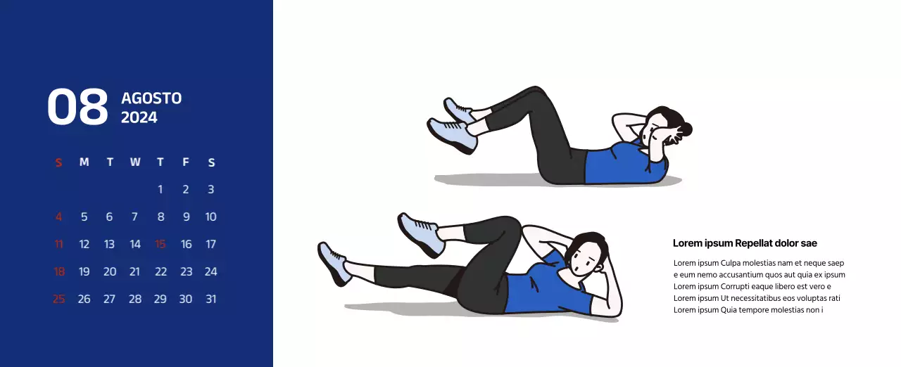 Calendario sencillo con ilustraciones limpias en azul