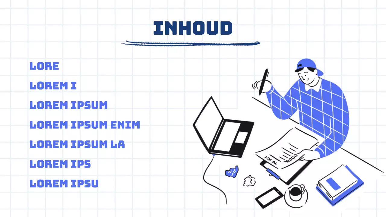 Trendy verslag van de marketingvergadering in wit en lichtblauw