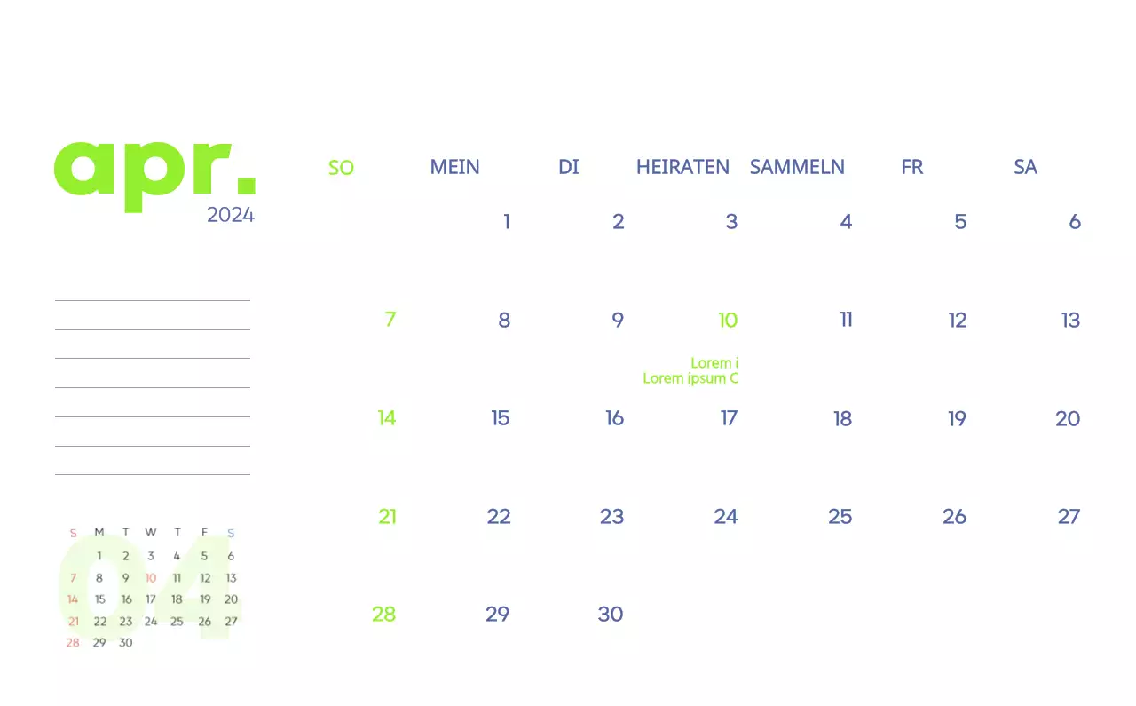 Arbeitskalender mit schönen Illustrationen