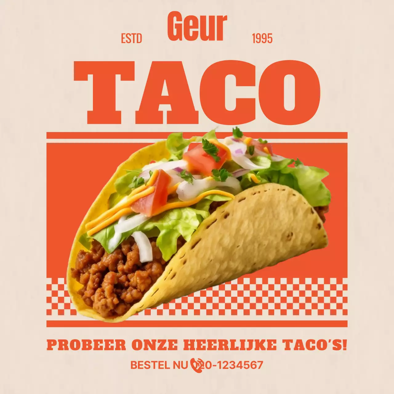 Promoot retro taco's in rood en beige