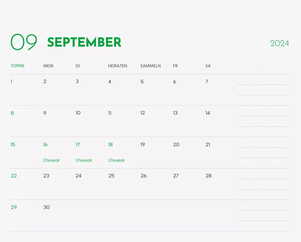 Ein Kalender mit einem Bild eines Welpen und einer niedlichen Botschaft in grünen Akzenten