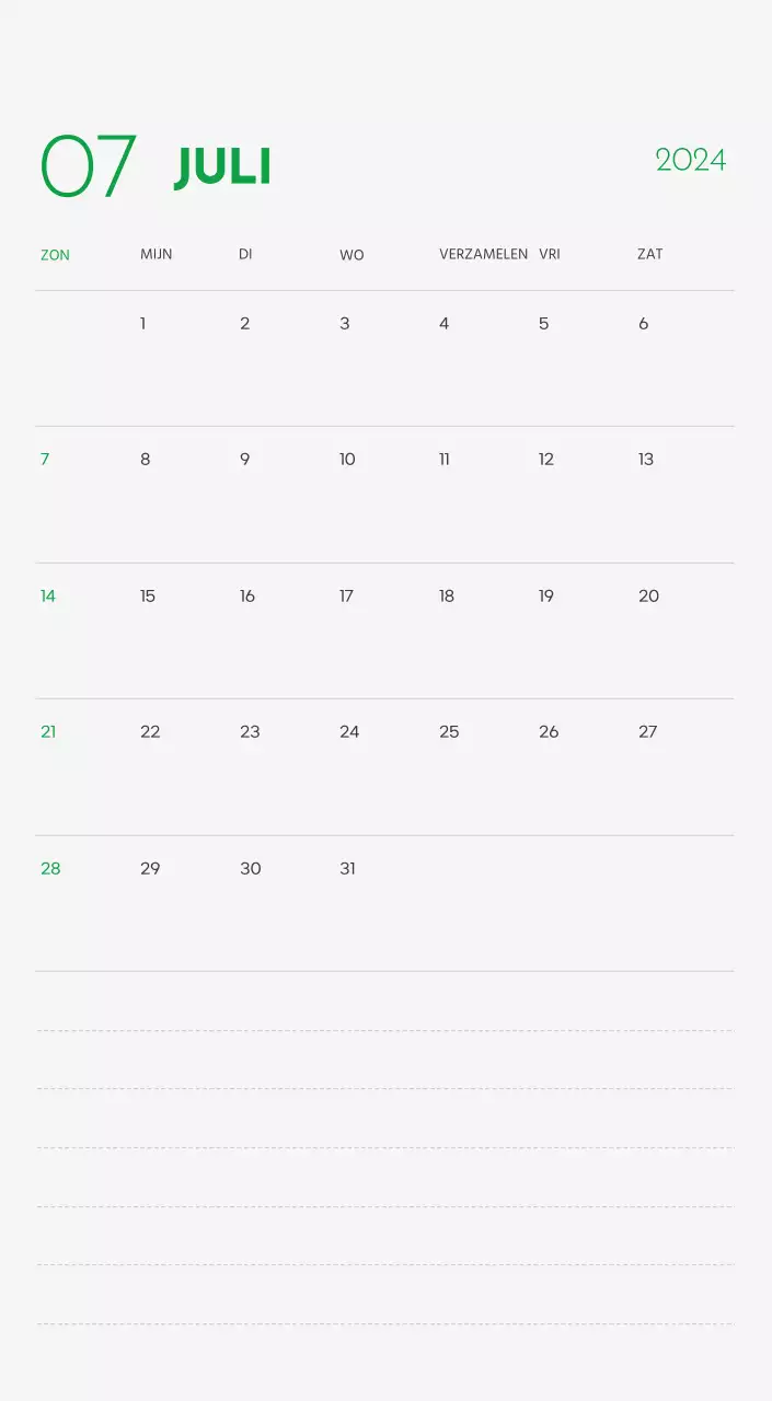 Een kalender met een afbeelding van een puppy en een schattige boodschap in groene accenten