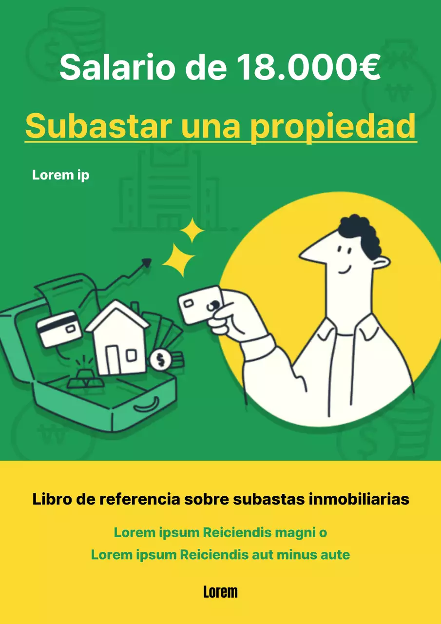 Cubierta de libro de subastas inmobiliarias de estilo kitsch en verde y amarillo