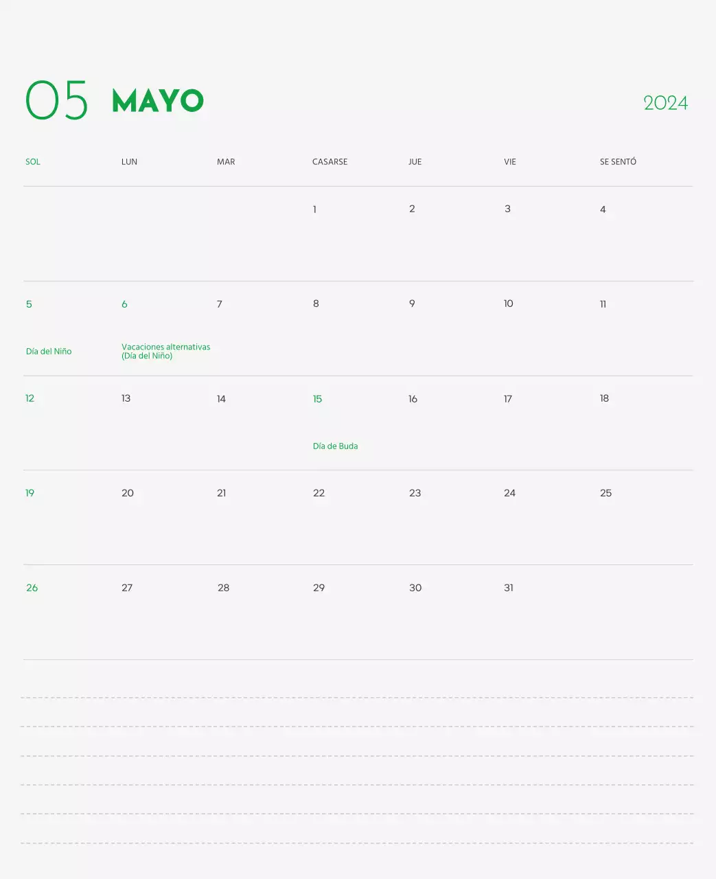 Un calendario con la imagen de un cachorro y un bonito mensaje en tonos verdes.
