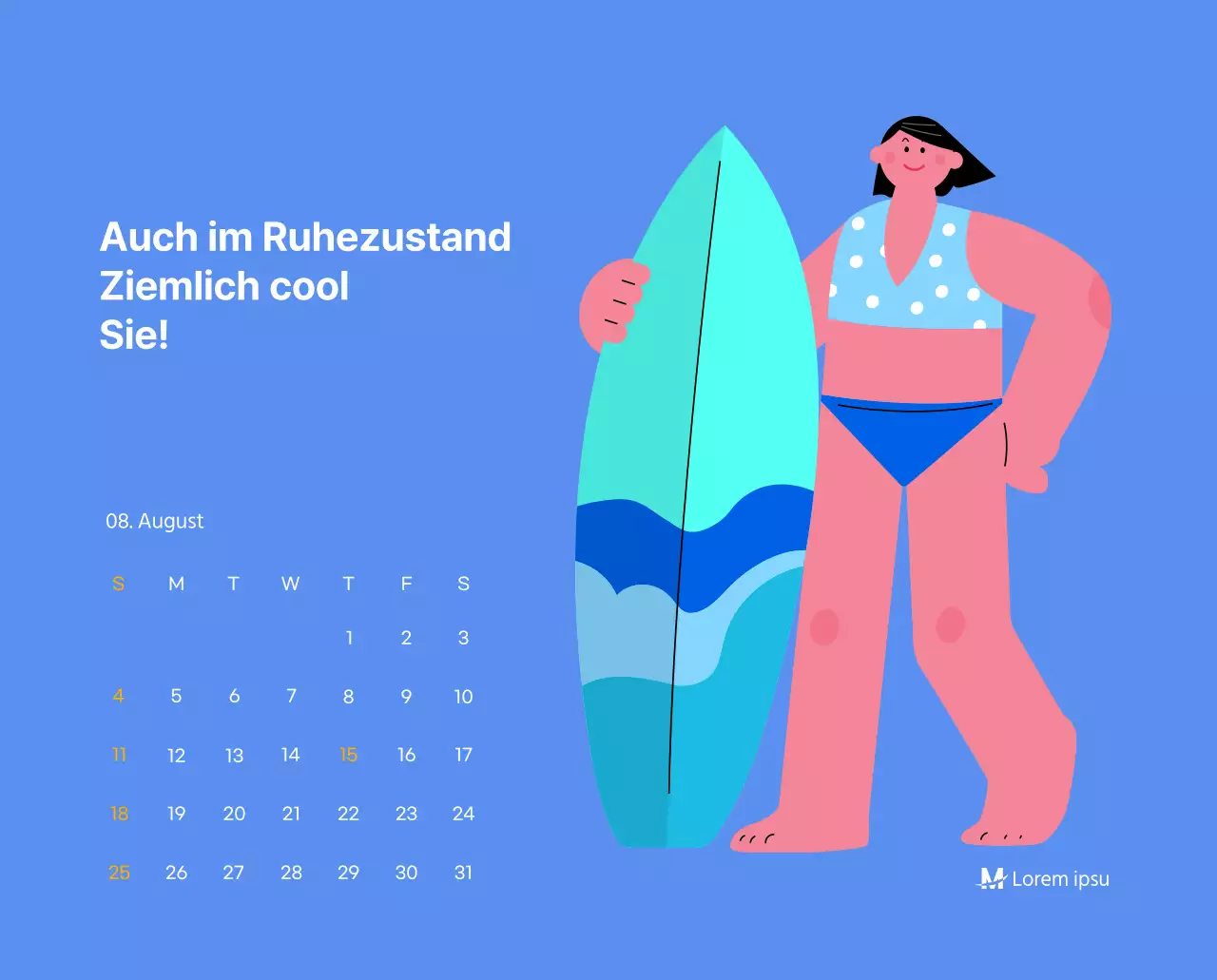 Motivationskalender mit energiegeladenen Illustrationen und positiven Zitaten auf hellblauem Hintergrund