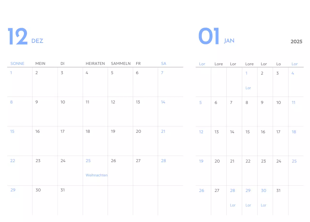 Zielverfolgungskalender mit einem Hauch von Blau