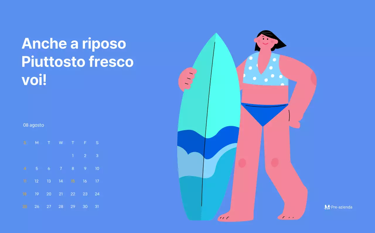 Calendario motivazionale con illustrazioni energetiche e citazioni positive su sfondo azzurro