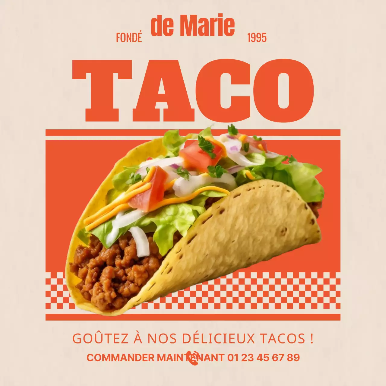 Promouvoir les tacos rétro en rouge et beige