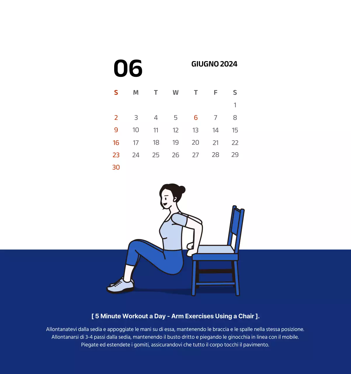 Calendario semplice con illustrazioni pulite in blu