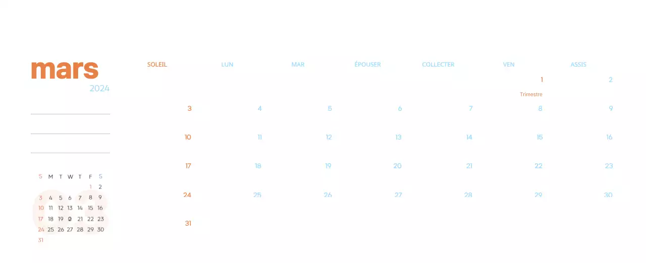 Calendrier de travail avec de belles illustrations