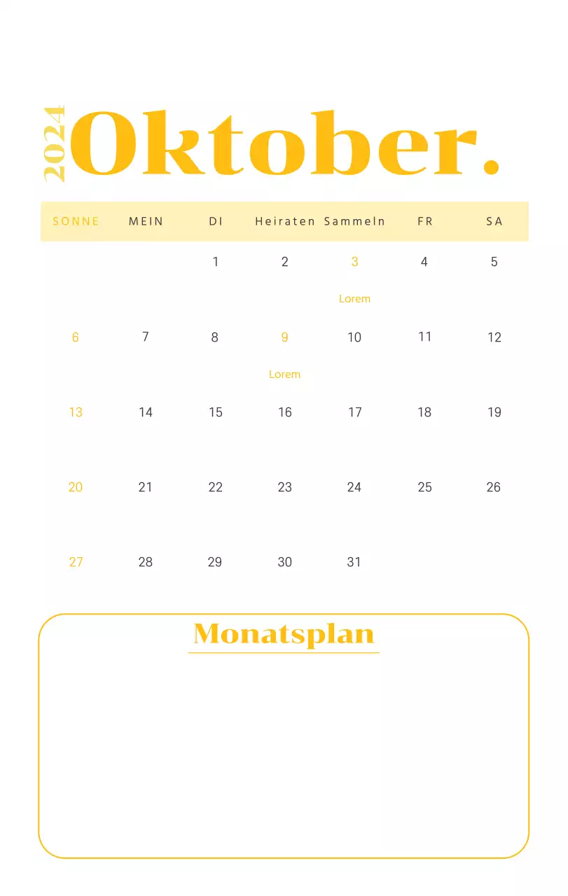 Kalender mit Jugendillustrationen auf gelbem und grünem Hintergrund