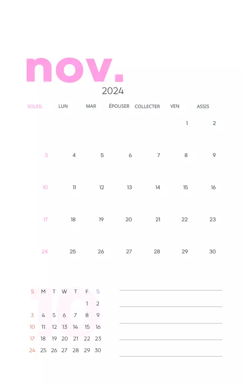 Calendrier de travail avec de belles illustrations