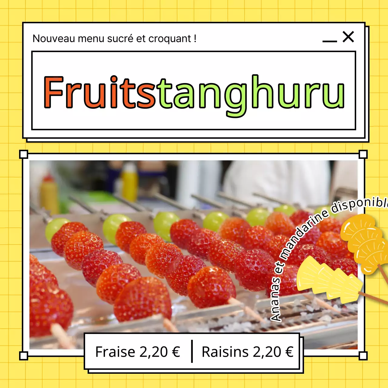 Annonce simple de fruits frais tanghuru en jaune et rouge