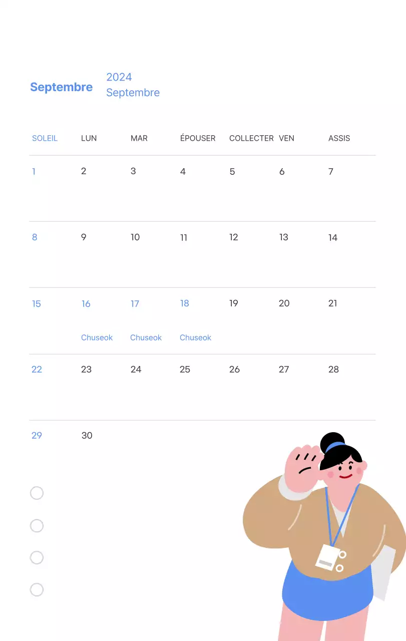 Calendrier de motivation avec des illustrations énergiques et des citations positives sur un fond bleu clair