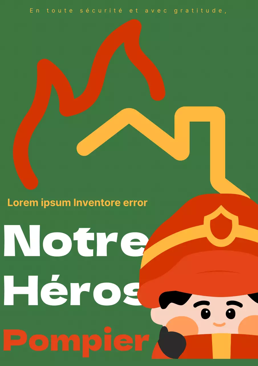 Promouvoir une illustration simple d'un pompier en blanc, jaune et rouge sur un fond vert.