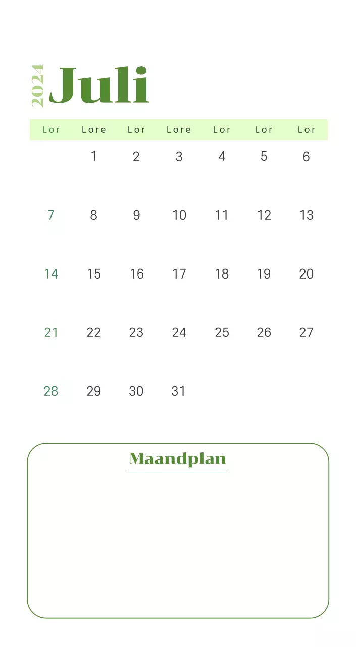 Kalender met jeugdillustraties op een gele en groene achtergrond