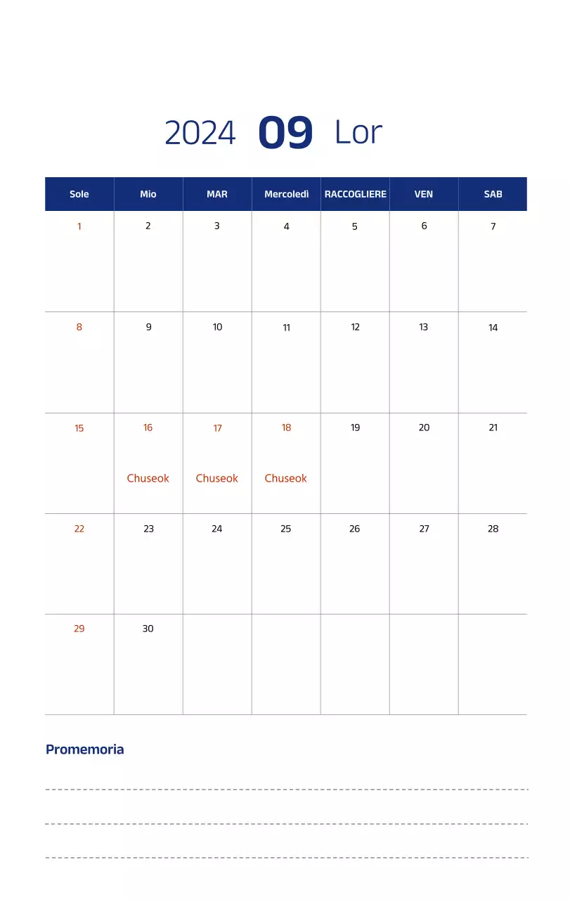 Calendario semplice con illustrazioni pulite in blu