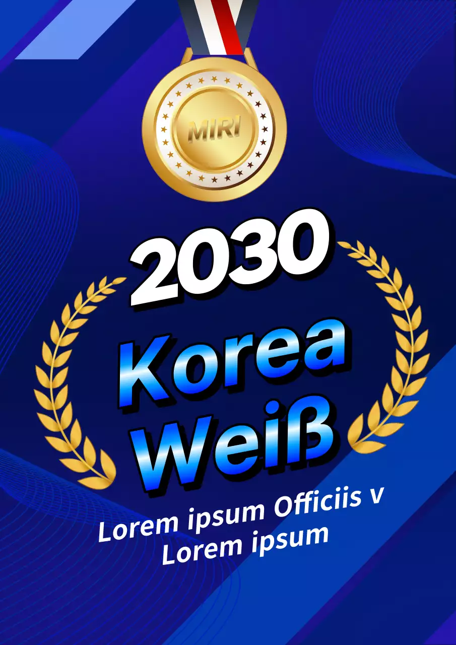 Eine Cyberpunk-Werbung für die koreanischen Asienspiele in Blau und Gold