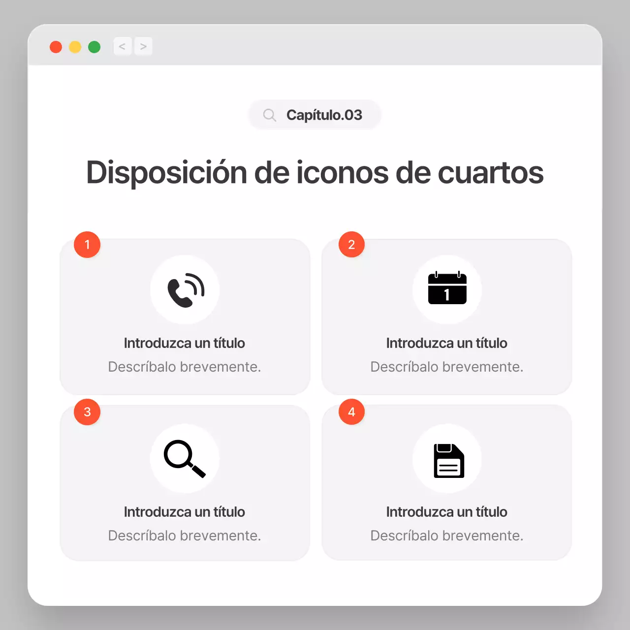 Perfil de empresa con un sencillo concepto de navegador en gris y blanco