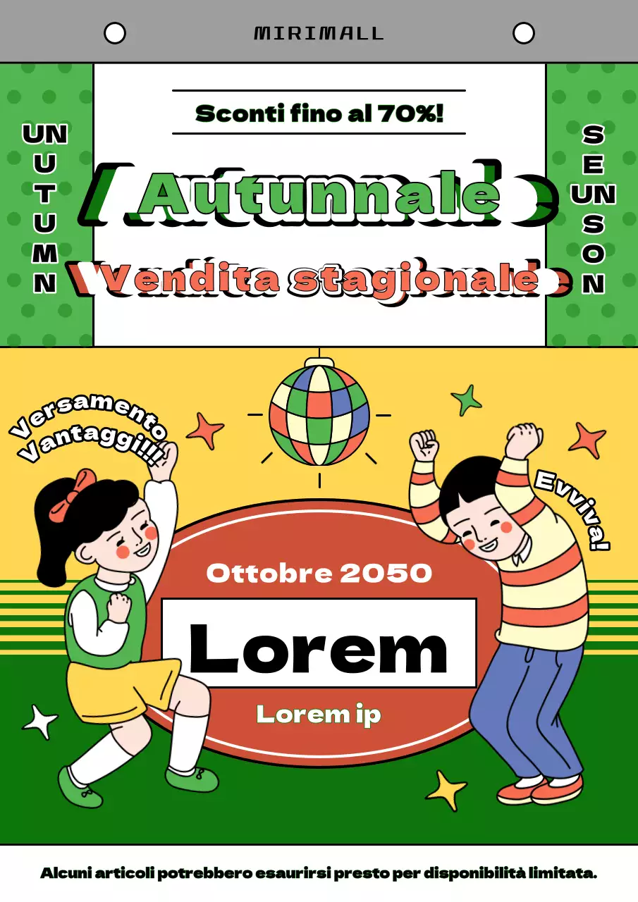 Calendario di vendita autunnale retrò in giallo e chartreuse