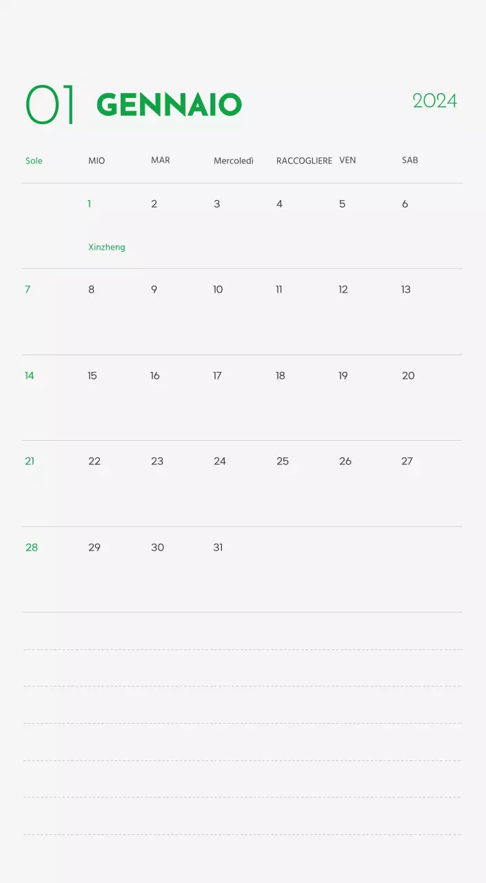 Un calendario con l'immagine di un cucciolo e un simpatico messaggio in verde.
