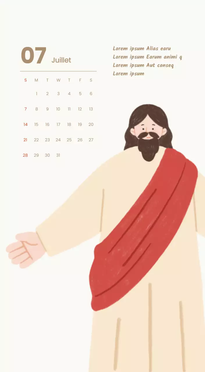 Un calendrier dévotionnel avec des illustrations douces et des versets bibliques sur un fond bleu clair.