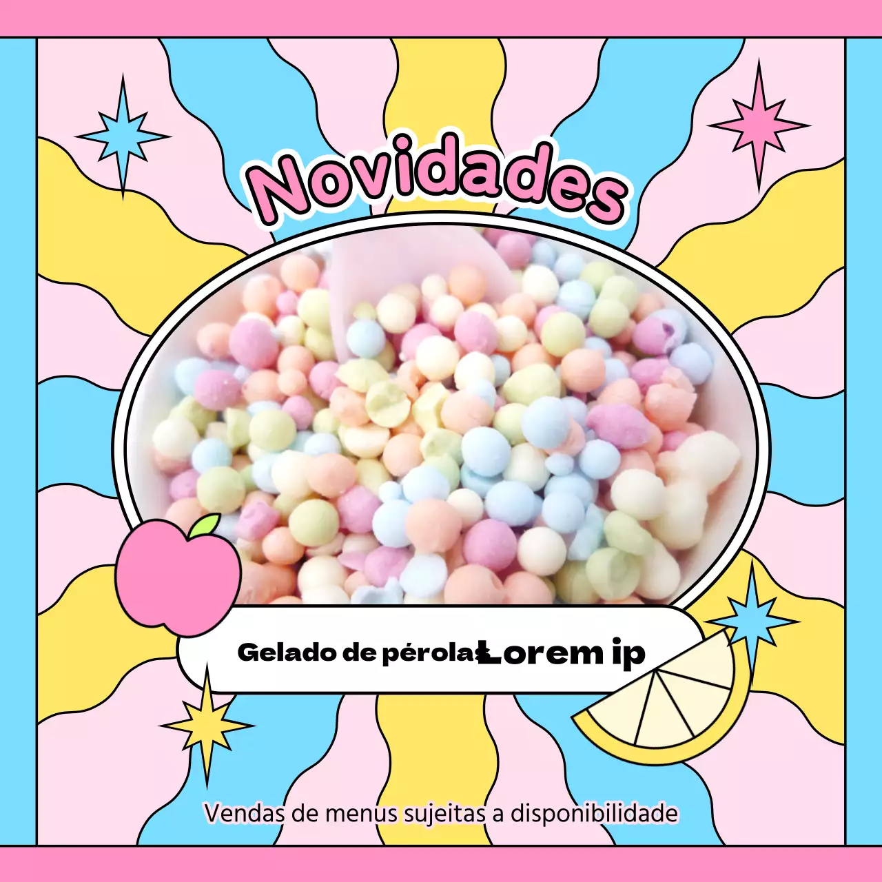 Promover um novo menu de gelados com sabores cor-de-rosa e azul claro