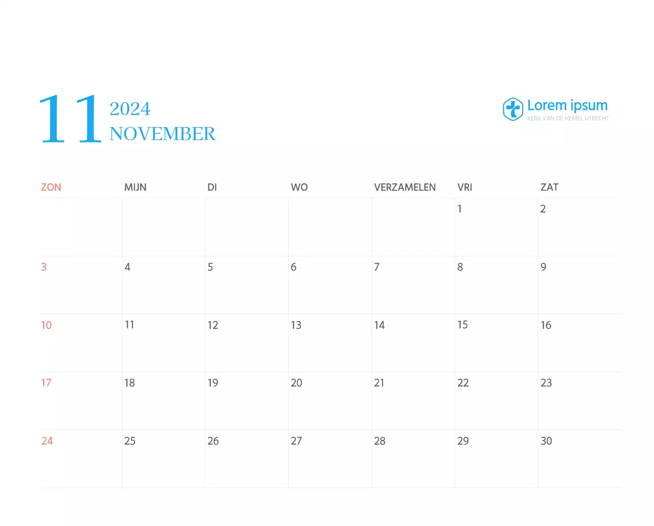 Blauw modern concept kerkkalender