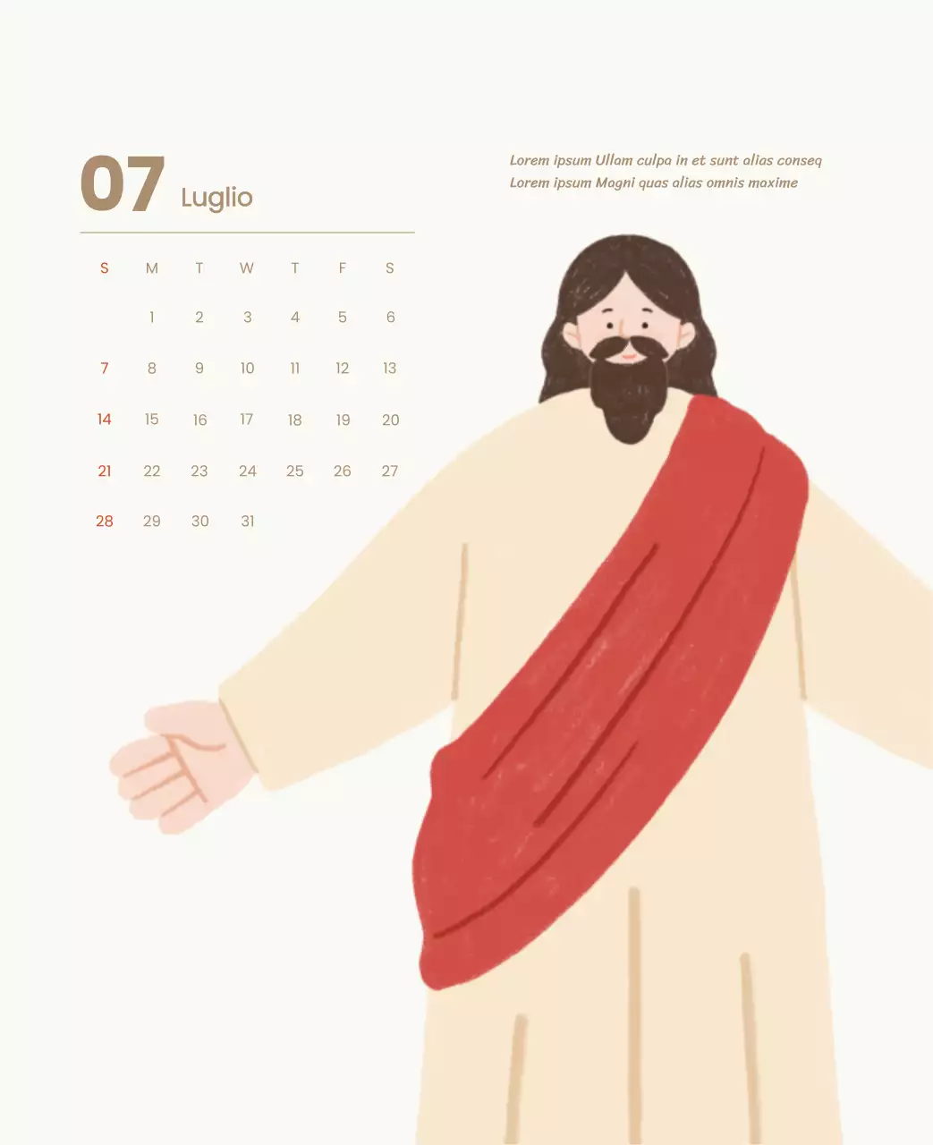 Un calendario devozionale con illustrazioni accoglienti e versetti della Bibbia su uno sfondo blu chiaro