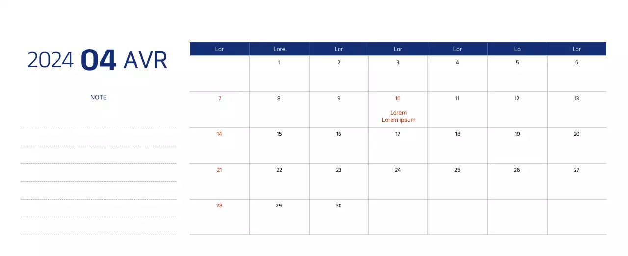 Calendrier simple avec des illustrations épurées en bleu