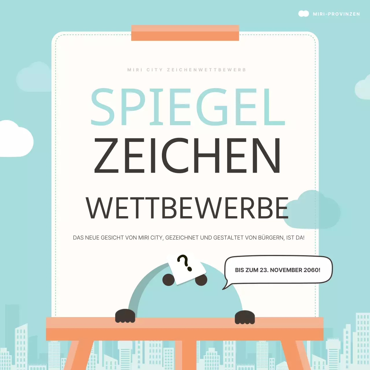 Förderung eines einfachen Wettbewerbs mit mint- und elfenbeinfarbenem Charakter