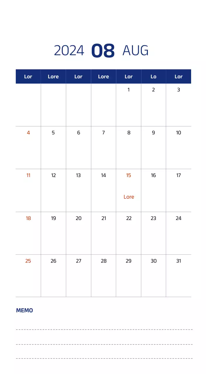 Einfacher Kalender mit klaren Illustrationen in Blau